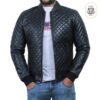 Men’s Black Quilted Leather Motorcycle Bomber Jacket