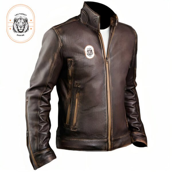 Men’s Vintage Café Racer Motorcycle Brown Leather Jacket - Leatherzy Empire - Image 2