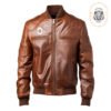 Men's Vintage Brown Leather Bomber Jacket – Classic Style with Rib-Knit Cuffs & Collar