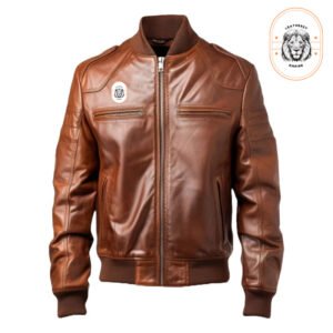 Men's Vintage Brown Leather Bomber Jacket – Classic Style with Rib-Knit Cuffs & Collar