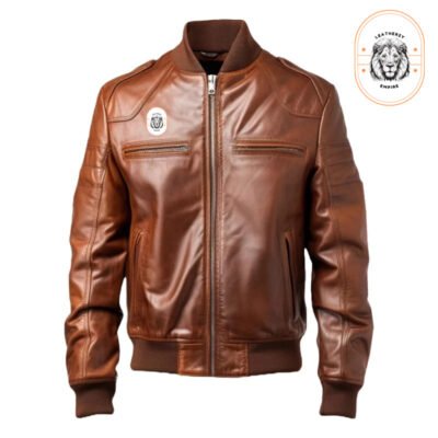 Men's Vintage Brown Leather Bomber Jacket – Classic Style with Rib-Knit Cuffs & Collar