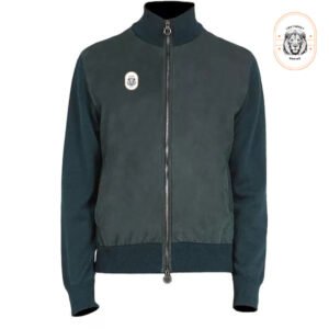 Men’s Teal Green Suede Bomber Jacket – Turtleneck Collar & Rib-Knit Cuffs