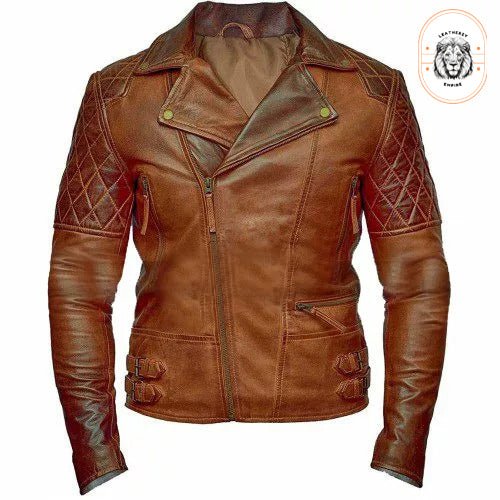 Men’s Vintage Distressed Brown Biker Leather Jacket
